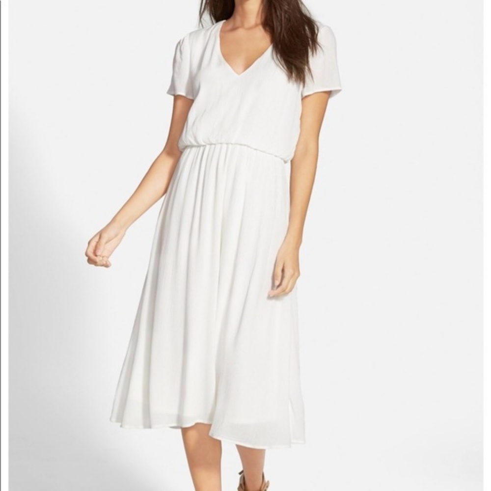 Nordstrom Wayf white blouson midi dress Sz M
